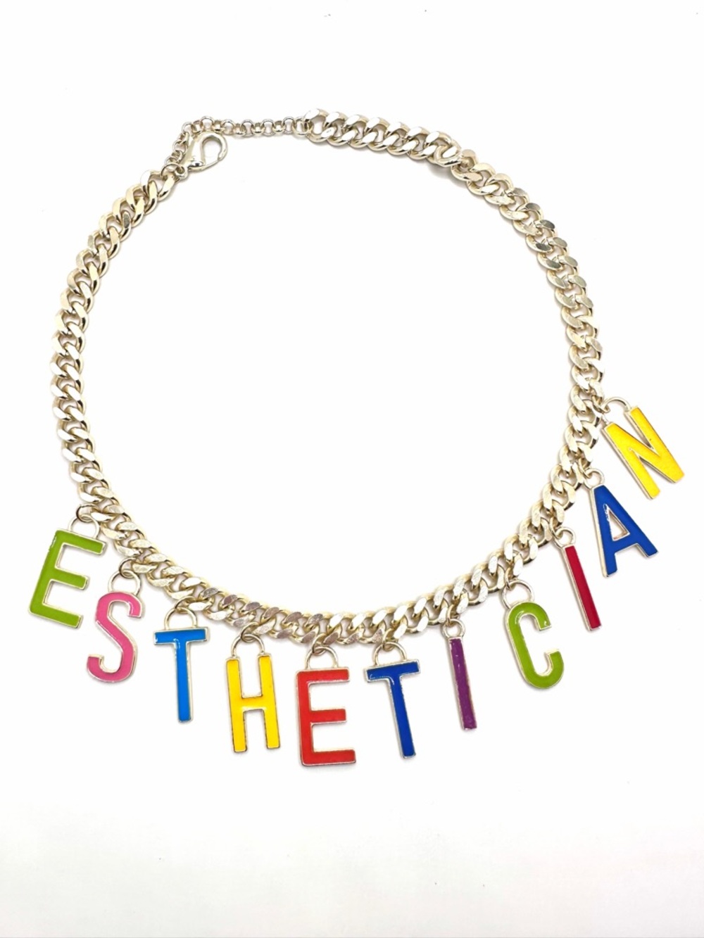 Colorful 'ESTHETICIAN' Letter Charm Necklace - Multicolor